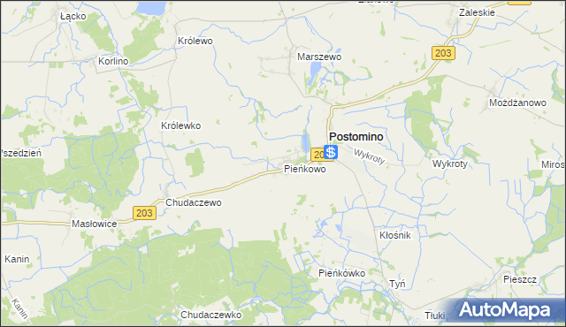 mapa Pieńkowo gmina Postomino, Pieńkowo gmina Postomino na mapie Targeo