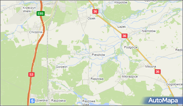 mapa Pieszków gmina Lubin, Pieszków gmina Lubin na mapie Targeo