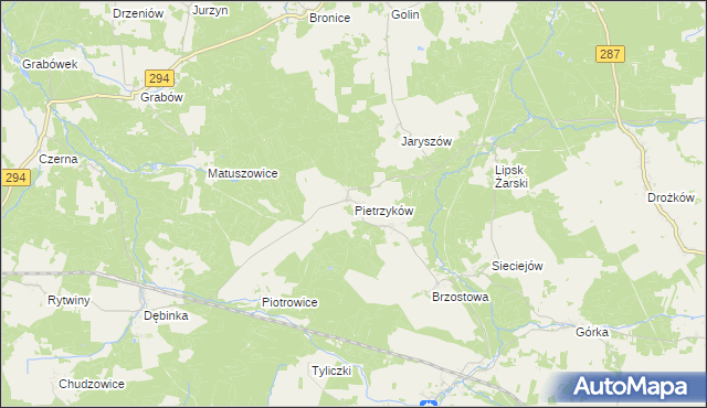 mapa Pietrzyków gmina Lipinki Łużyckie, Pietrzyków gmina Lipinki Łużyckie na mapie Targeo