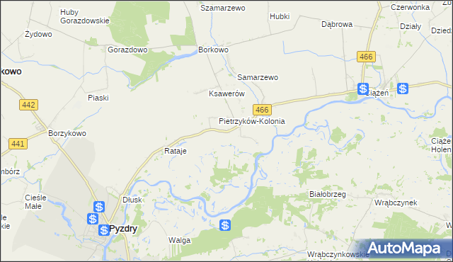 mapa Pietrzyków gmina Pyzdry, Pietrzyków gmina Pyzdry na mapie Targeo