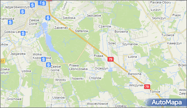 mapa Pilawa gmina Piaseczno, Pilawa gmina Piaseczno na mapie Targeo