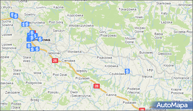 mapa Pisarzowa, Pisarzowa na mapie Targeo