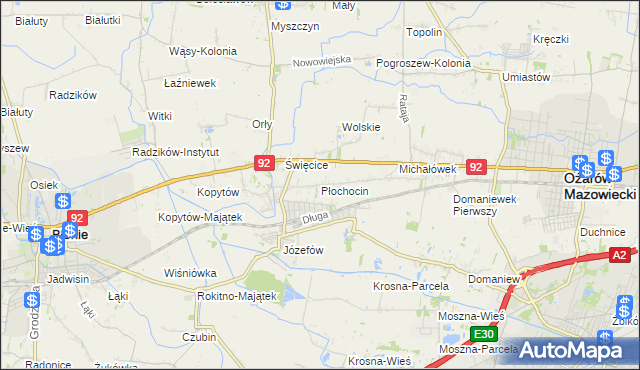 mapa Płochocin gmina Ożarów Mazowiecki, Płochocin gmina Ożarów Mazowiecki na mapie Targeo