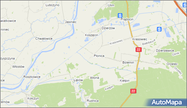 mapa Płonica gmina Deszczno, Płonica gmina Deszczno na mapie Targeo