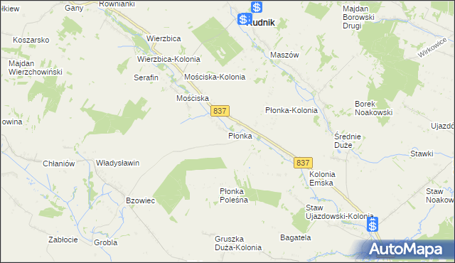 mapa Płonka gmina Rudnik, Płonka gmina Rudnik na mapie Targeo