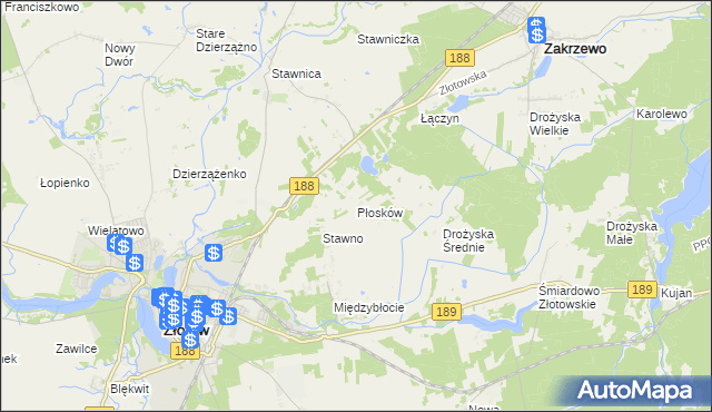 mapa Płosków gmina Złotów, Płosków gmina Złotów na mapie Targeo