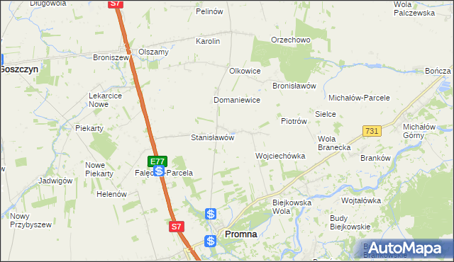 mapa Pnie gmina Promna, Pnie gmina Promna na mapie Targeo
