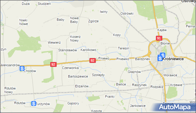 mapa Pniewo gmina Chodów, Pniewo gmina Chodów na mapie Targeo