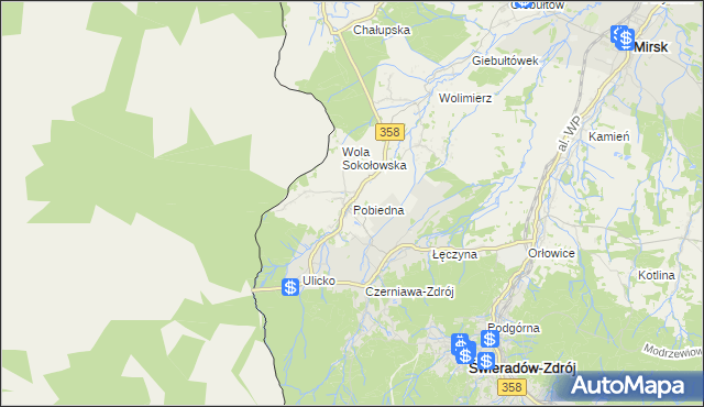 mapa Pobiedna gmina Leśna, Pobiedna gmina Leśna na mapie Targeo