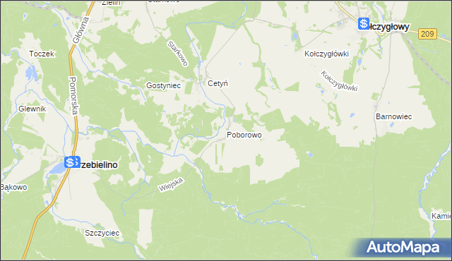 mapa Poborowo gmina Trzebielino, Poborowo gmina Trzebielino na mapie Targeo