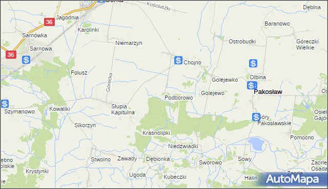 mapa Podborowo gmina Pakosław, Podborowo gmina Pakosław na mapie Targeo