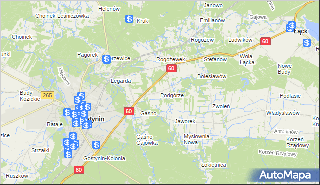 mapa Podgórze gmina Gostynin, Podgórze gmina Gostynin na mapie Targeo