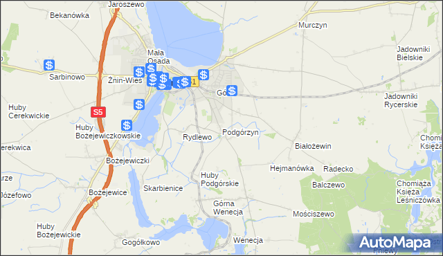 mapa Podgórzyn gmina Żnin, Podgórzyn gmina Żnin na mapie Targeo
