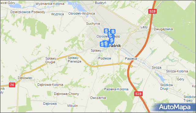 mapa Podlesie gmina Kraśnik, Podlesie gmina Kraśnik na mapie Targeo