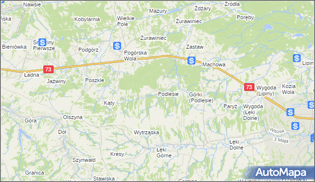 mapa Podlesie gmina Pilzno, Podlesie gmina Pilzno na mapie Targeo