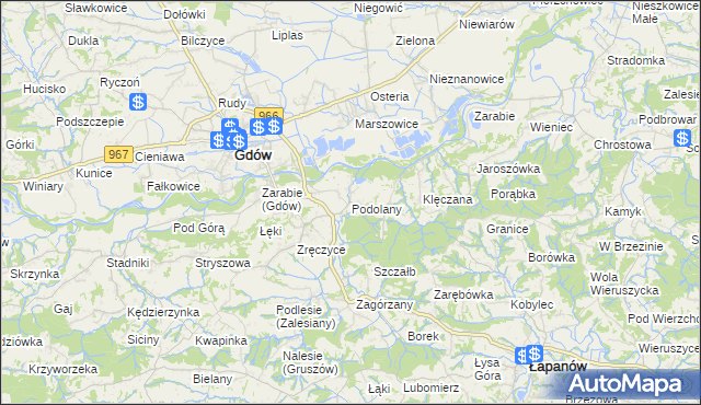 mapa Podolany gmina Gdów, Podolany gmina Gdów na mapie Targeo