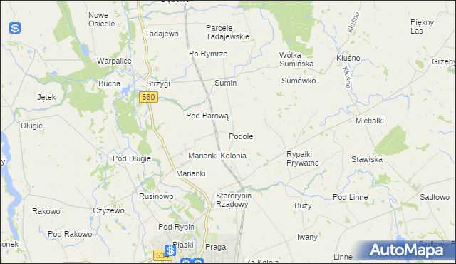 mapa Podole gmina Rypin, Podole gmina Rypin na mapie Targeo