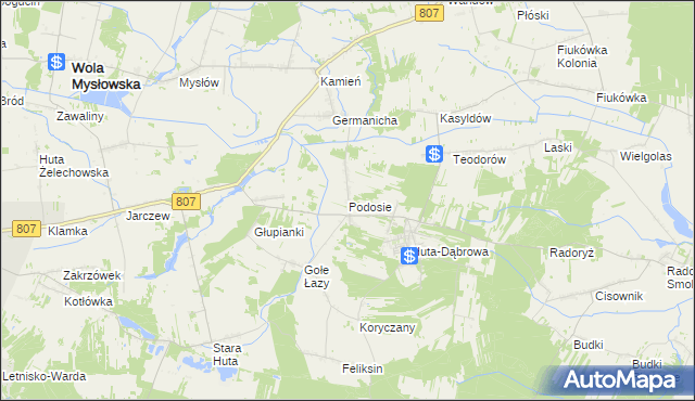 mapa Podosie gmina Krzywda, Podosie gmina Krzywda na mapie Targeo