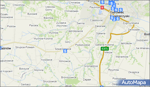 mapa Podszkodzie, Podszkodzie na mapie Targeo