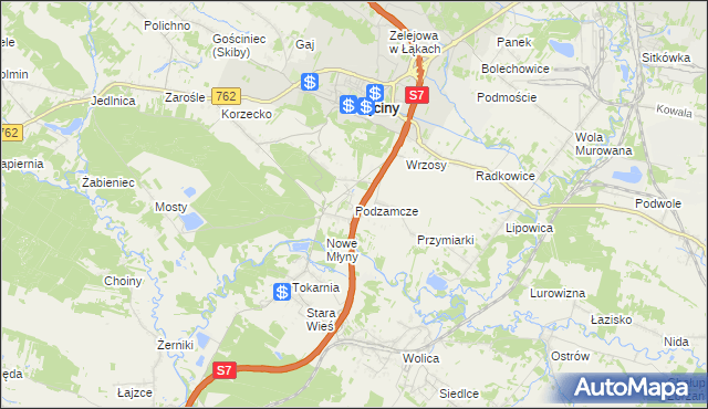 mapa Podzamcze gmina Chęciny, Podzamcze gmina Chęciny na mapie Targeo