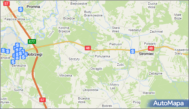mapa Pohulanka gmina Białobrzegi, Pohulanka gmina Białobrzegi na mapie Targeo