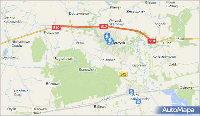 mapa Polanowo gmina Wyrzysk, Polanowo gmina Wyrzysk na mapie Targeo