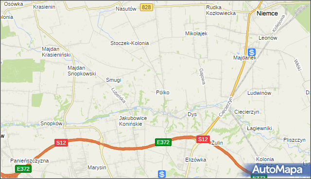 mapa Pólko gmina Niemce, Pólko gmina Niemce na mapie Targeo