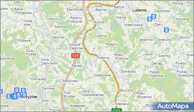 mapa Połomia gmina Niebylec, Połomia gmina Niebylec na mapie Targeo
