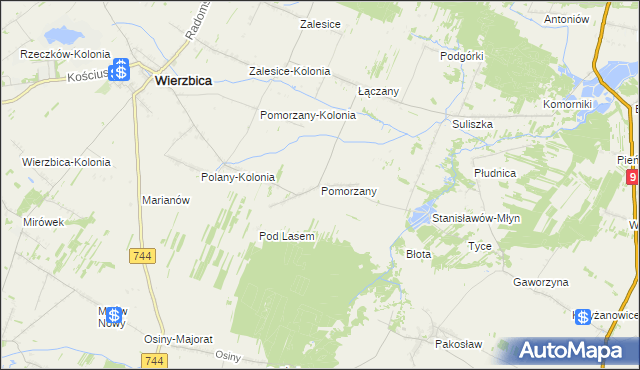 mapa Pomorzany gmina Wierzbica, Pomorzany gmina Wierzbica na mapie Targeo