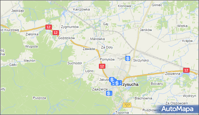 mapa Pomyków gmina Przysucha, Pomyków gmina Przysucha na mapie Targeo