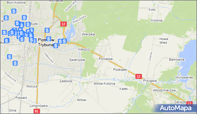 mapa Poniatów gmina Sulejów, Poniatów gmina Sulejów na mapie Targeo