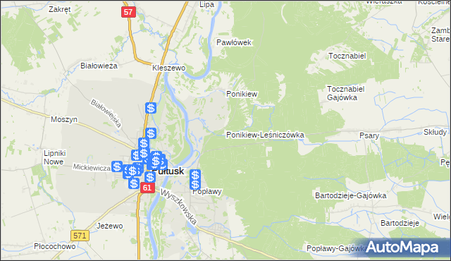 mapa Ponikiew-Leśniczówka, Ponikiew-Leśniczówka na mapie Targeo