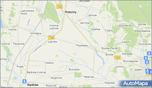 mapa Popielawy gmina Rokiciny, Popielawy gmina Rokiciny na mapie Targeo