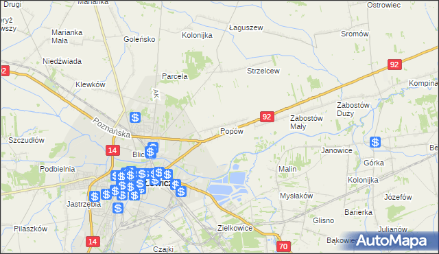 mapa Popów gmina Łowicz, Popów gmina Łowicz na mapie Targeo