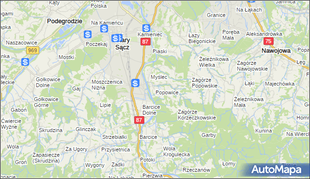 mapa Popowice gmina Stary Sącz, Popowice gmina Stary Sącz na mapie Targeo