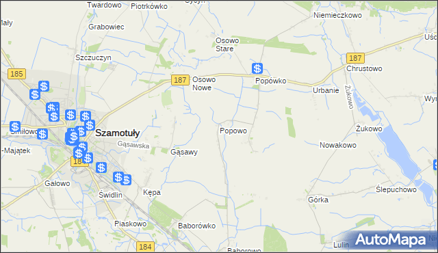 mapa Popowo gmina Oborniki, Popowo gmina Oborniki na mapie Targeo