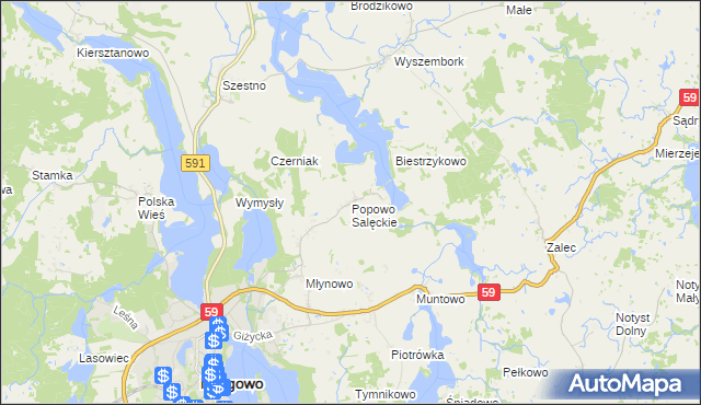 mapa Popowo Salęckie, Popowo Salęckie na mapie Targeo