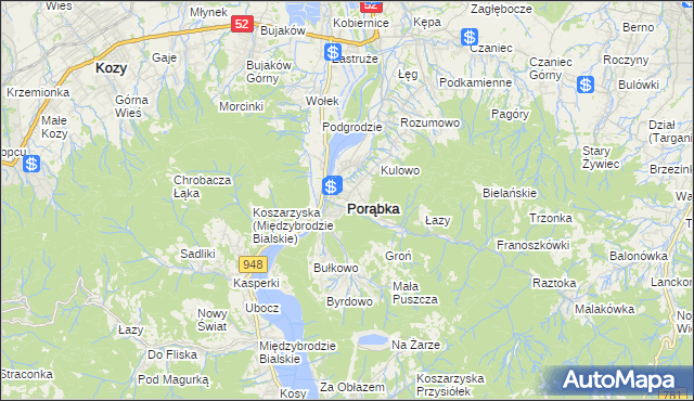 mapa Porąbka powiat bielski, Porąbka powiat bielski na mapie Targeo