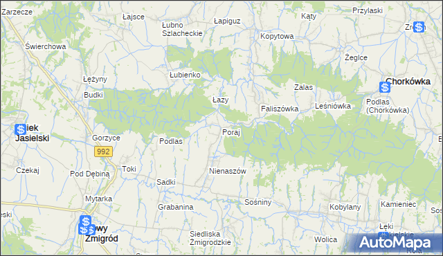 mapa Poraj gmina Chorkówka, Poraj gmina Chorkówka na mapie Targeo