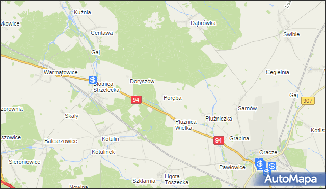 mapa Poręba gmina Strzelce Opolskie, Poręba gmina Strzelce Opolskie na mapie Targeo