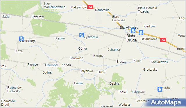 mapa Poręby gmina Biała, Poręby gmina Biała na mapie Targeo