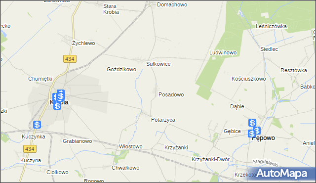 mapa Posadowo gmina Krobia, Posadowo gmina Krobia na mapie Targeo