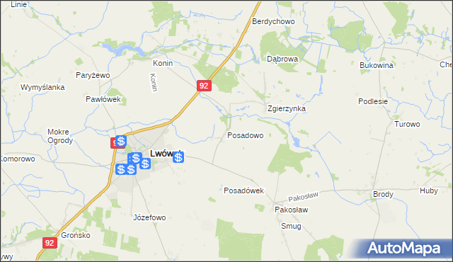 mapa Posadowo gmina Lwówek, Posadowo gmina Lwówek na mapie Targeo