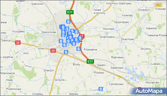 mapa Poświętne gmina Płońsk, Poświętne gmina Płońsk na mapie Targeo