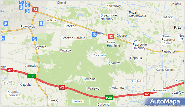 mapa Potażniki, Potażniki na mapie Targeo