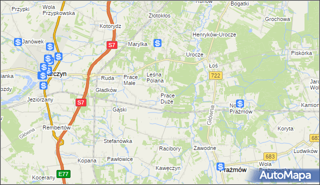 mapa Prace Duże, Prace Duże na mapie Targeo