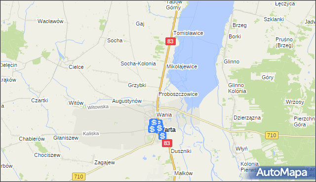 mapa Proboszczowice gmina Warta, Proboszczowice gmina Warta na mapie Targeo