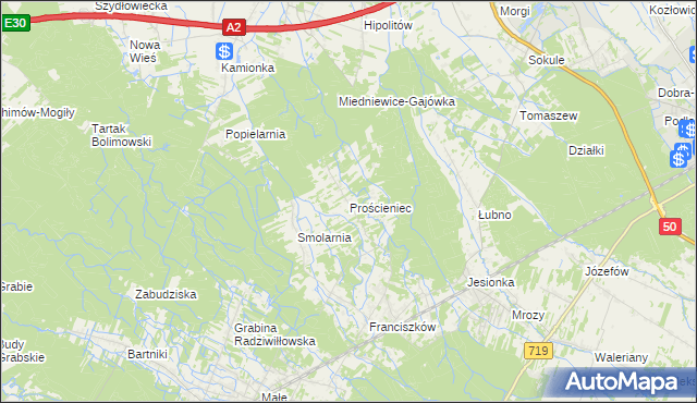 mapa Prościeniec, Prościeniec na mapie Targeo