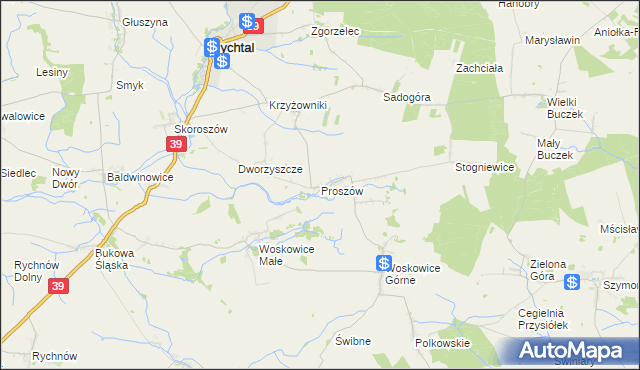 mapa Proszów gmina Rychtal, Proszów gmina Rychtal na mapie Targeo