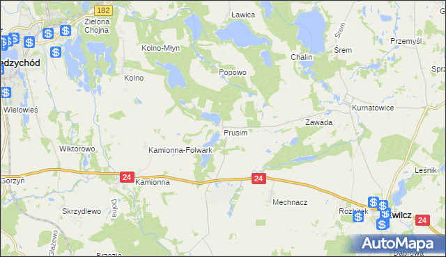 mapa Prusim gmina Kwilcz, Prusim gmina Kwilcz na mapie Targeo
